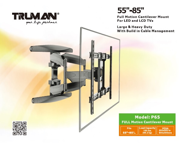 Truman - TV Wall Mount P65 Movable 55-85 inch - Black